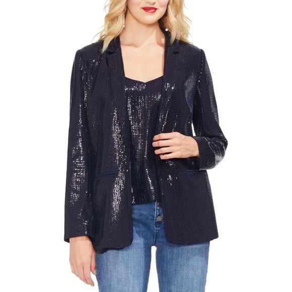 Vince Camuto Women's Sequin Party Cocktail Blazer Jacket Size 10 Navy Blue - Picture 1 of 3
